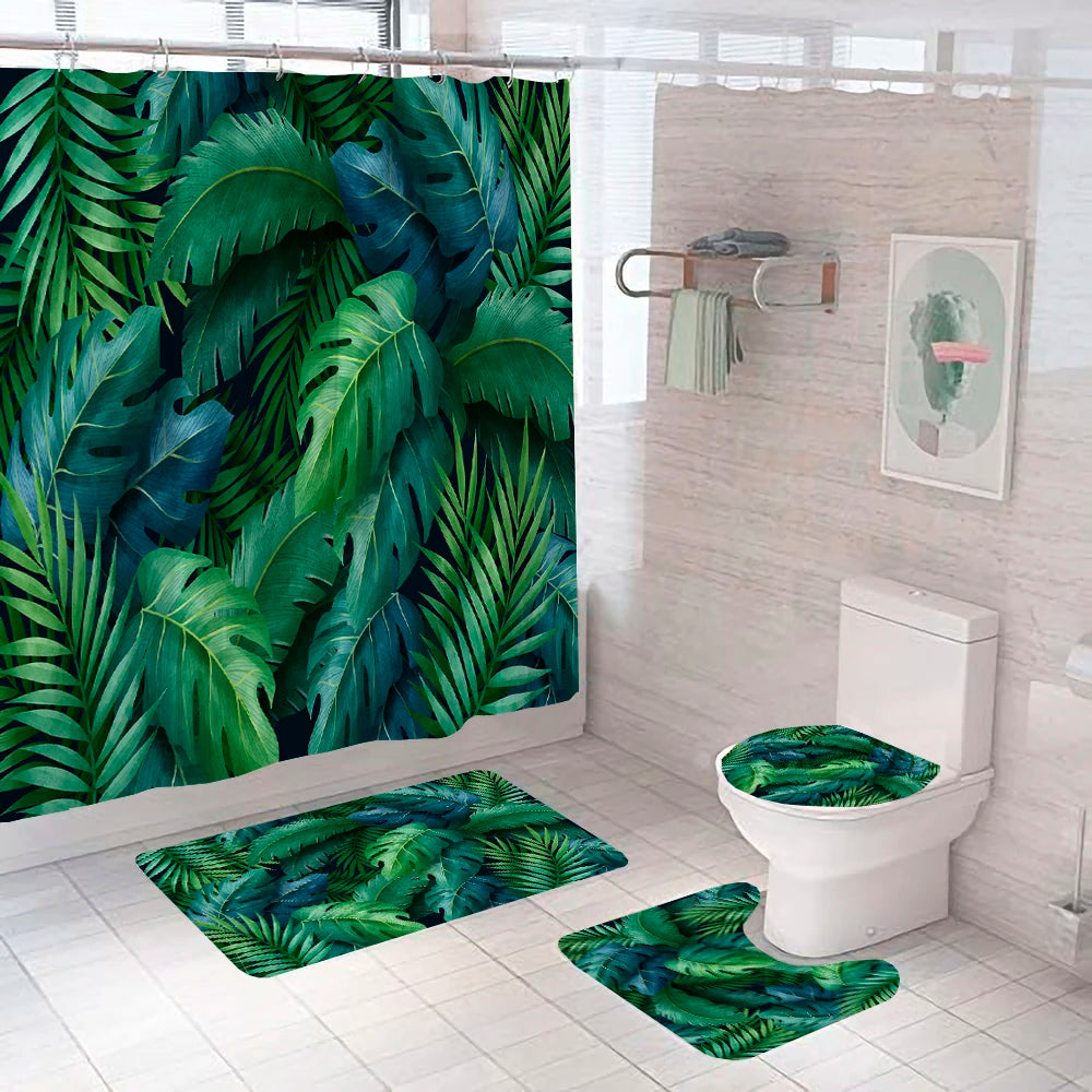 Rideau de douche Feuillage Jungle et Tapis-Déco Exotique