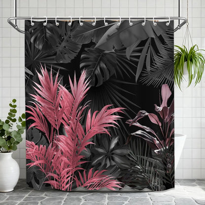 Rideau de Douche Tropical Noir et Rose-Déco Exotique