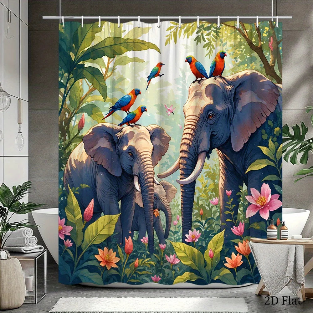 Rideau de douche Jungle Elephant-Déco Exotique