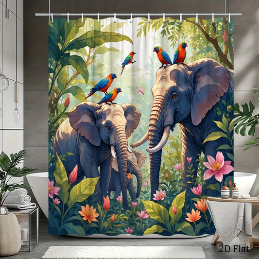 Rideau de douche Jungle Elephant-Déco Exotique