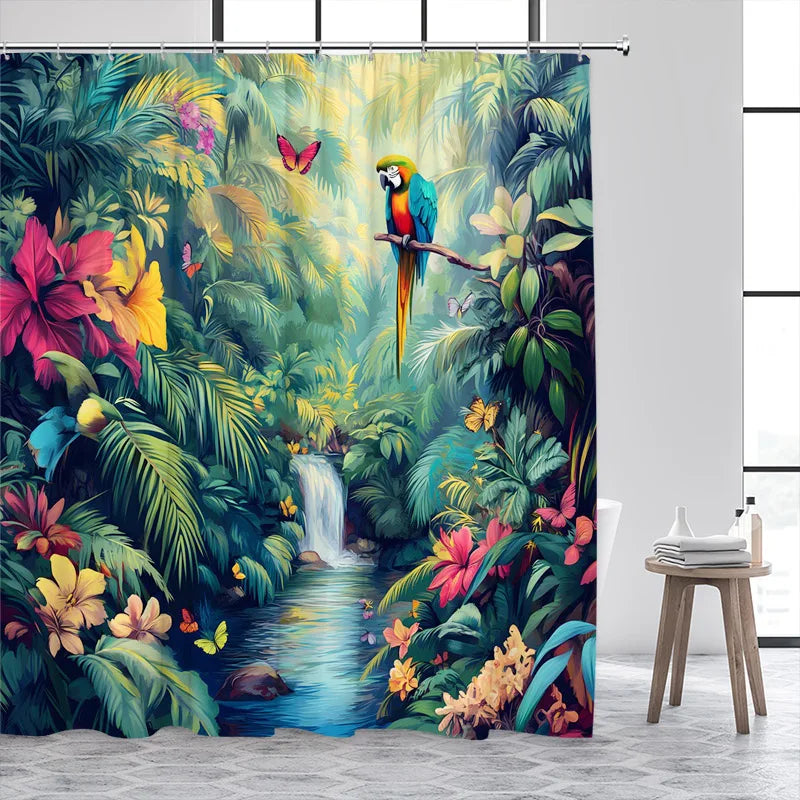 Rideau de douche Jungle Tropicale Perroquet-Déco Exotique