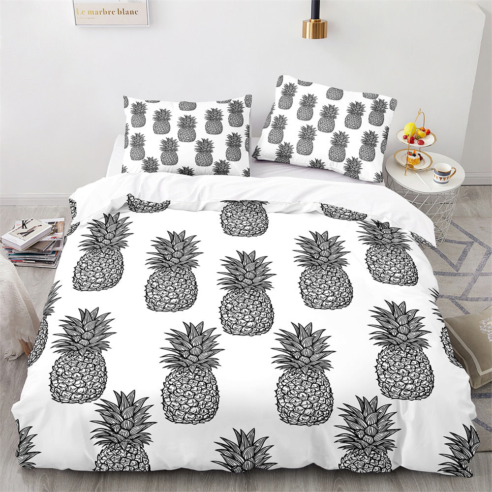 Housse de couette Ananas Noir et Blanc Déco-exotique.fr