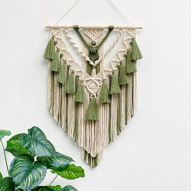 Tenture murale Macramé Beige et Vert Déco-exotique.fr