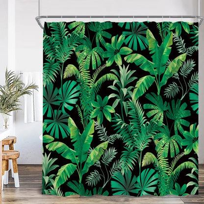 Rideau de douche Jungle Noir et Vert-Déco Exotique