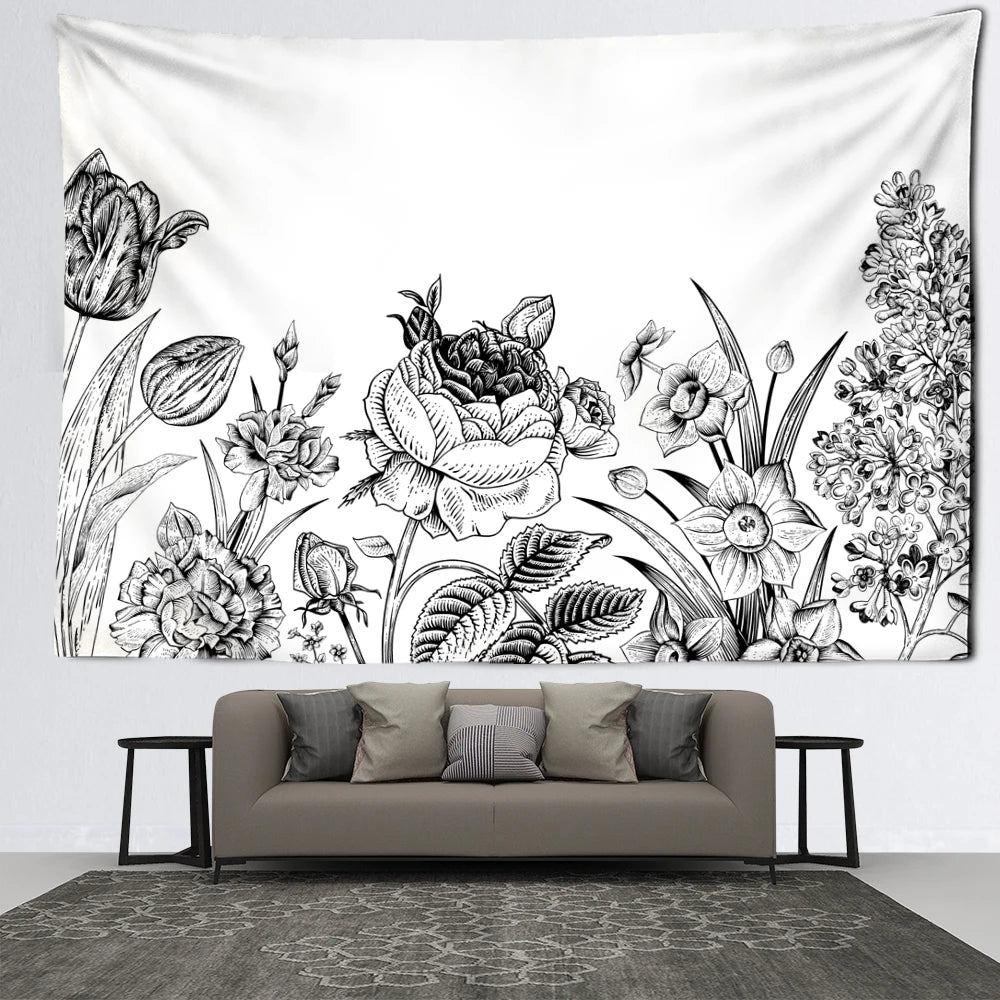 Tenture Fleur Noir et Blanc- Déco Exotique
