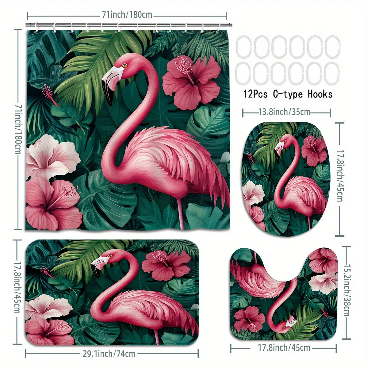 Ensemble Rideau de Douche Tropical 4 Pièces-Déco Exotique
