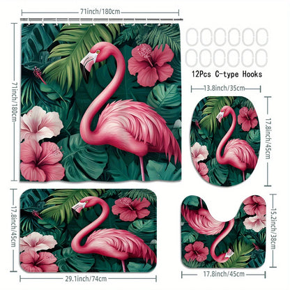Ensemble Rideau de Douche Tropical 4 Pièces-Déco Exotique