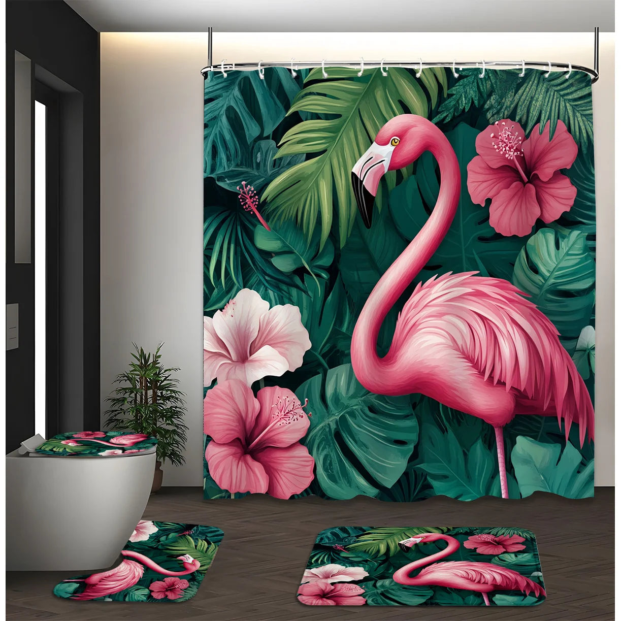 Ensemble Rideau de Douche Tropical 4 Pièces-Déco Exotique