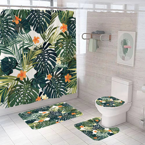 Rideau de douche Feuillage et Fleurs et Tapis-Déco Exotique