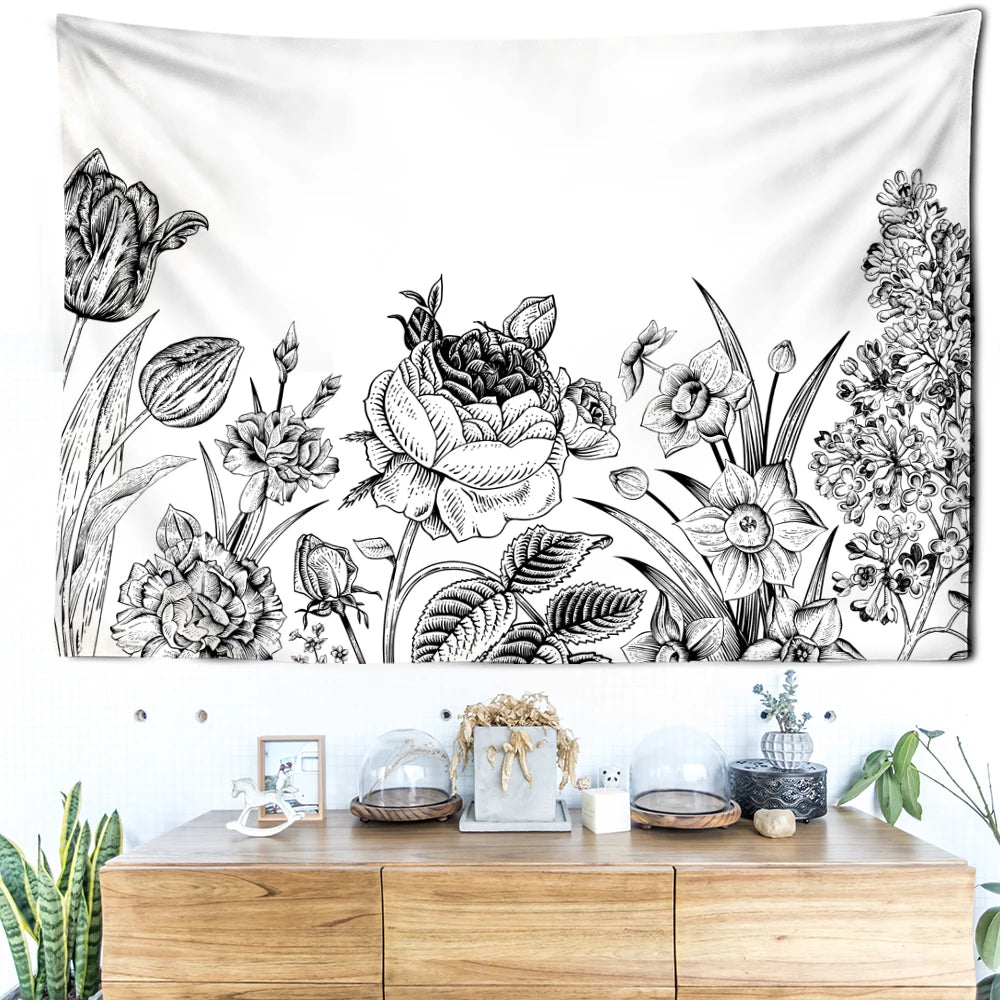 Tenture Fleur Noir et Blanc- Déco Exotique