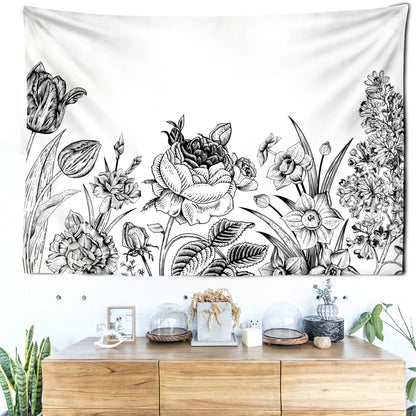 Tenture Fleur Noir et Blanc- Déco Exotique