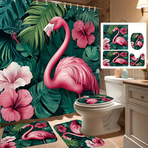 Ensemble Rideau de Douche Tropical 4 Pièces-Déco Exotique