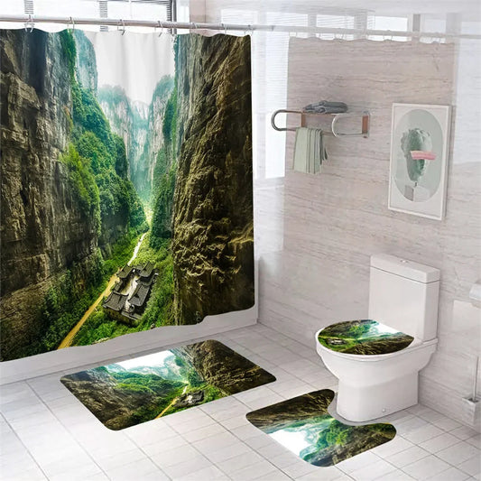 Rideau de douche Jungle Falaise et Tapis-Déco Exotique