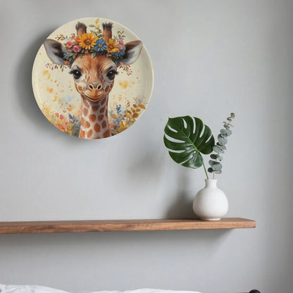 Assiette Décorative Motif Girafe Couronne de Fleurs-Déco Exotique