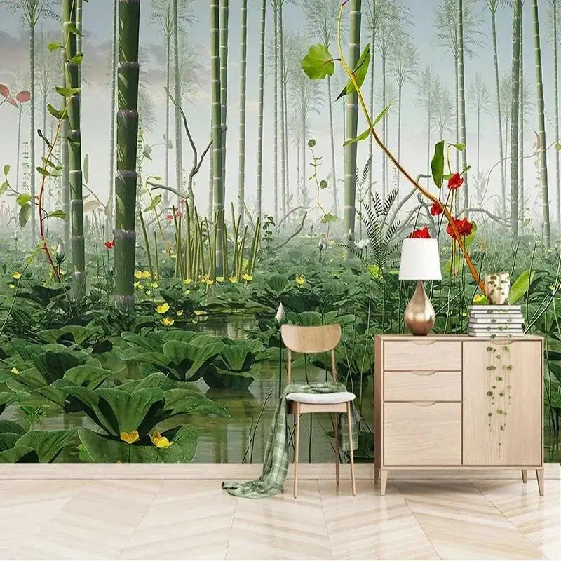 Papier Peint Jungle Forêt Bambou Lotus Déco-exotique.fr