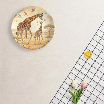Assiette Décorative Murale Motif Girafes et Savane-Déco Exotique