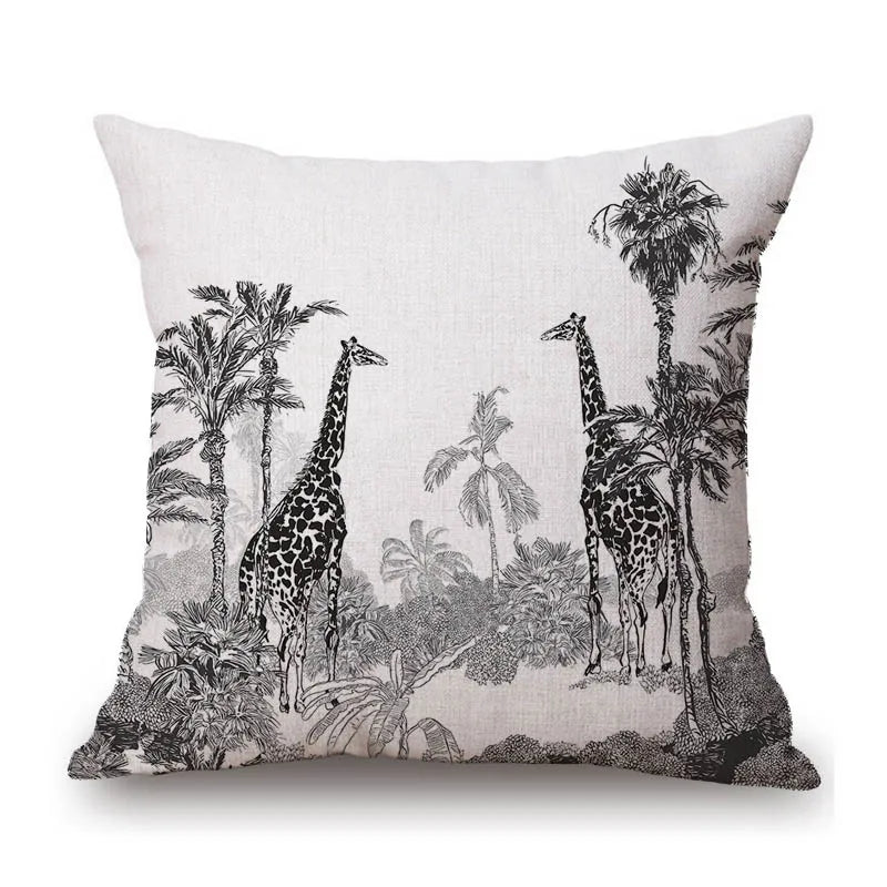 Coussin Jungle Girafe Noir et Blanc Déco-exotique.fr