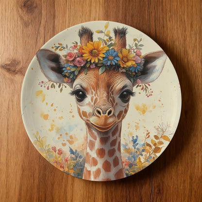 Assiette Décorative Motif Girafe Couronne de Fleurs-Déco Exotique