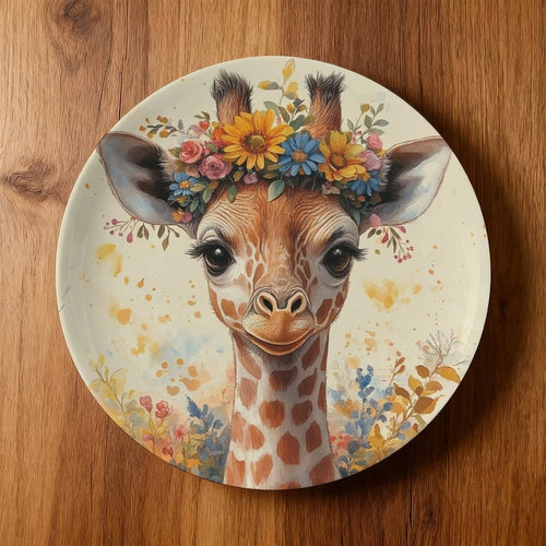 Assiette Décorative Motif Girafe Couronne de Fleurs-Déco Exotique