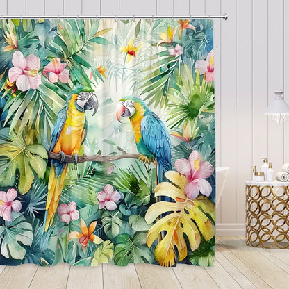 Rideau de douche Perroquet et Fleurs