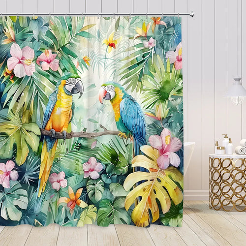 Rideau de douche Perroquet et Fleurs