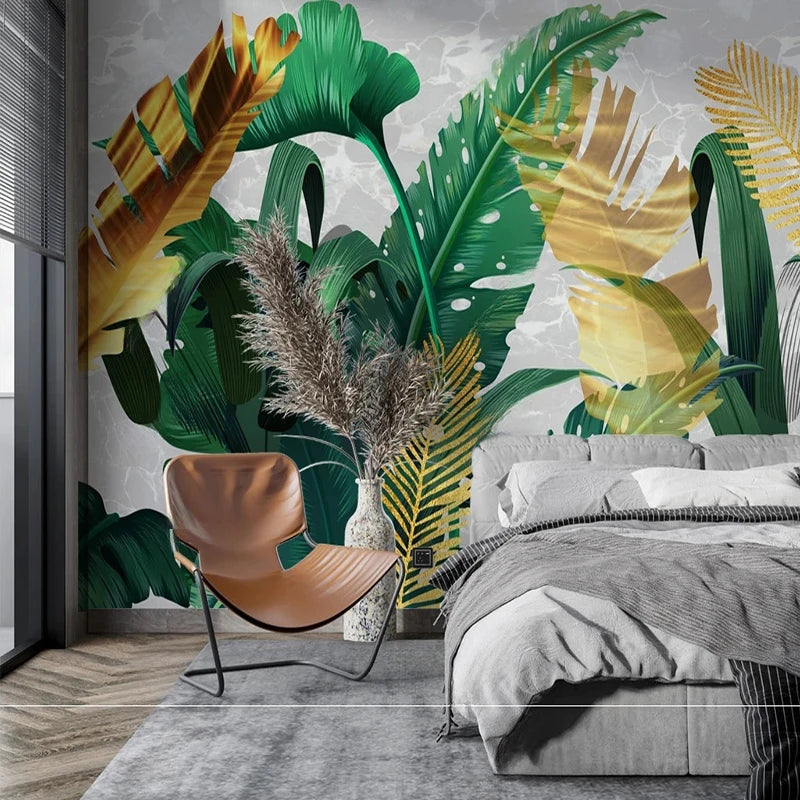 Papier Peint Jungle Vert et Doré Déco-exotique.fr