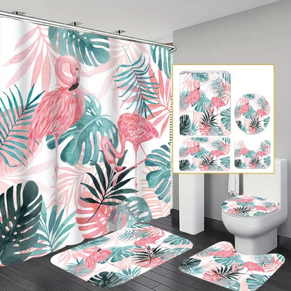 Rideau de Douche Flamant Rose et Tapis-Déco Exotique