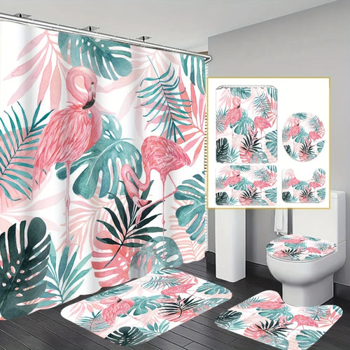 Rideau de Douche Flamant Rose et Tapis-Déco Exotique
