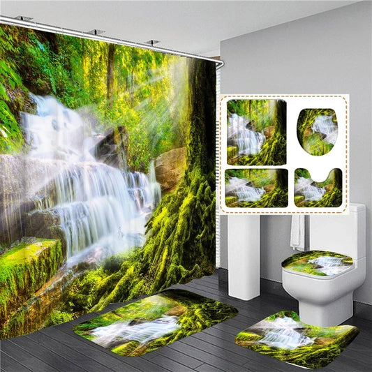 Rideau de douche Jungle Cascade et Tapis-Déco Exotique