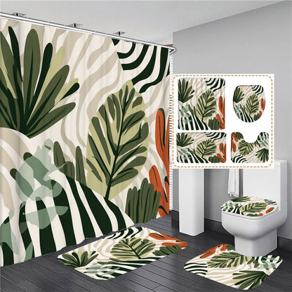 Ensemble Rideau de Douche Jungle Style Abstrait-Déco Exotique