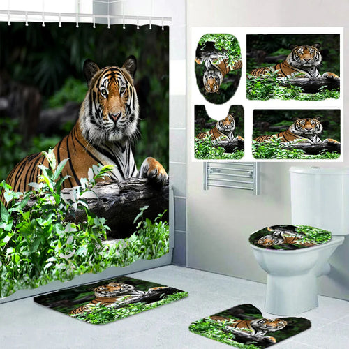 Rideau de Douche Jungle Tigre et Tapis-Déco Exotique