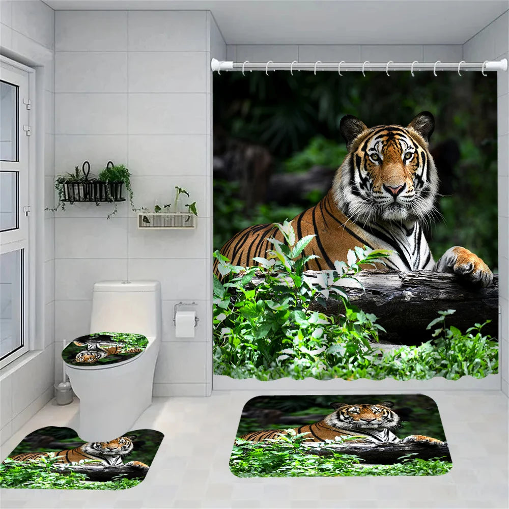 Rideau de Douche Jungle Tigre et Tapis-Déco Exotique
