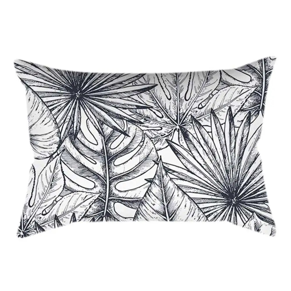 Coussin Jungle Feuillage Noir et Blanc Déco-exotique.fr