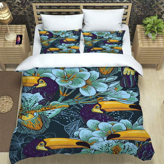 Housse de couette Jungle Bleu Toucan Déco-exotique.fr