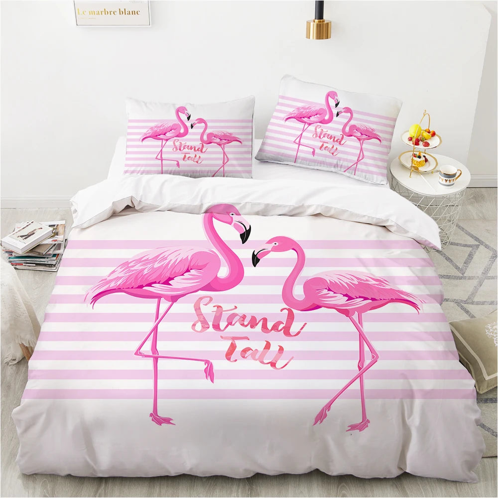 Housse de Couette Tropical Blanche et Flamant Rose Déco-exotique.fr