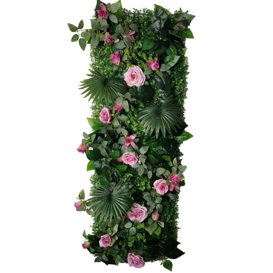 Mur Végétal Artificiel Vert et Rose- Déco Exotique