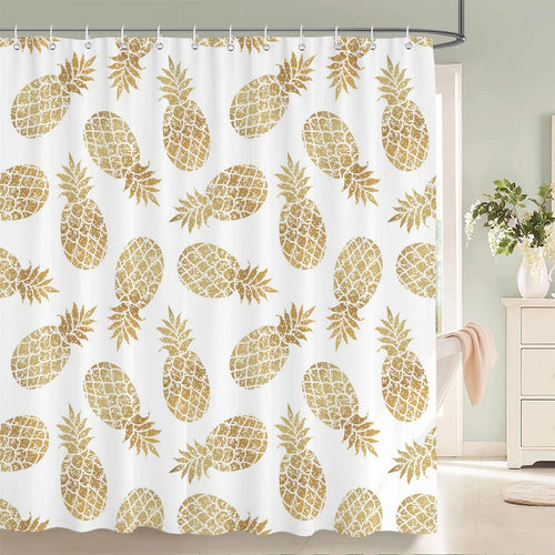 Rideau de Douche Ananas Blanc et Or-Déco Exotique