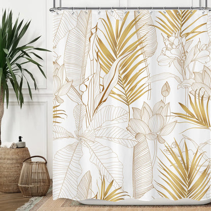 Rideau de douche Jungle Blanc et Or-Déco Exotique