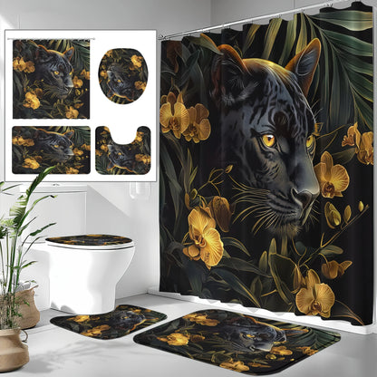 Rideau de douche Jungle Léopard et Tapis-Déco Exotique
