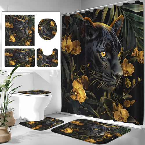 Rideau de douche Jungle Léopard et Tapis-Déco Exotique