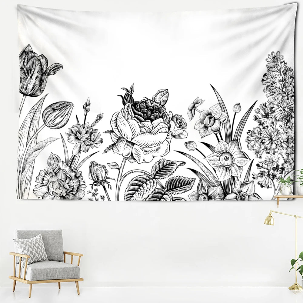 Tenture Fleur Noir et Blanc- Déco Exotique