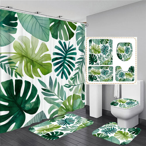 Ensemble Rideau de Douche Jungle Feuille Monstera-Déco Exotique