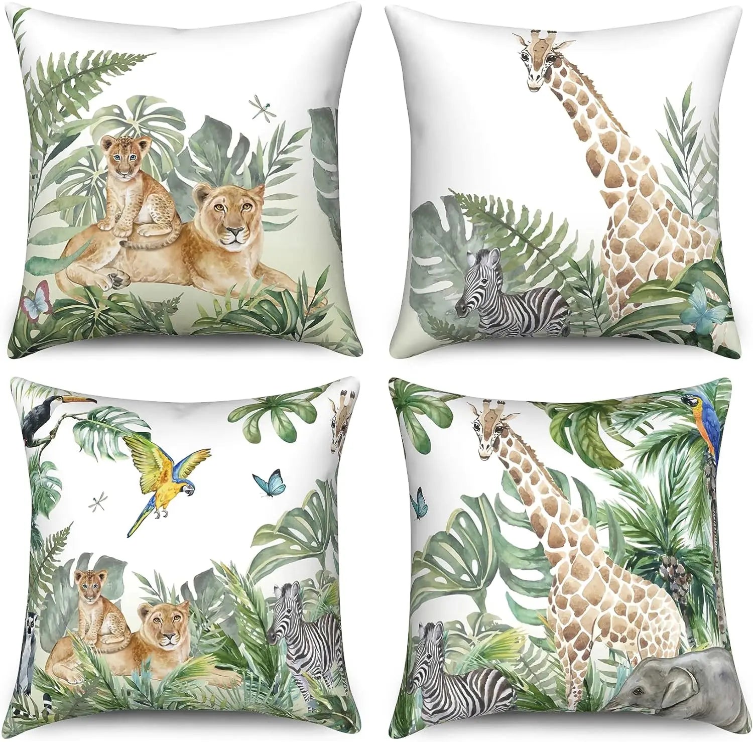 Coussin Jungle Blanc et Animaux Déco-exotique.fr