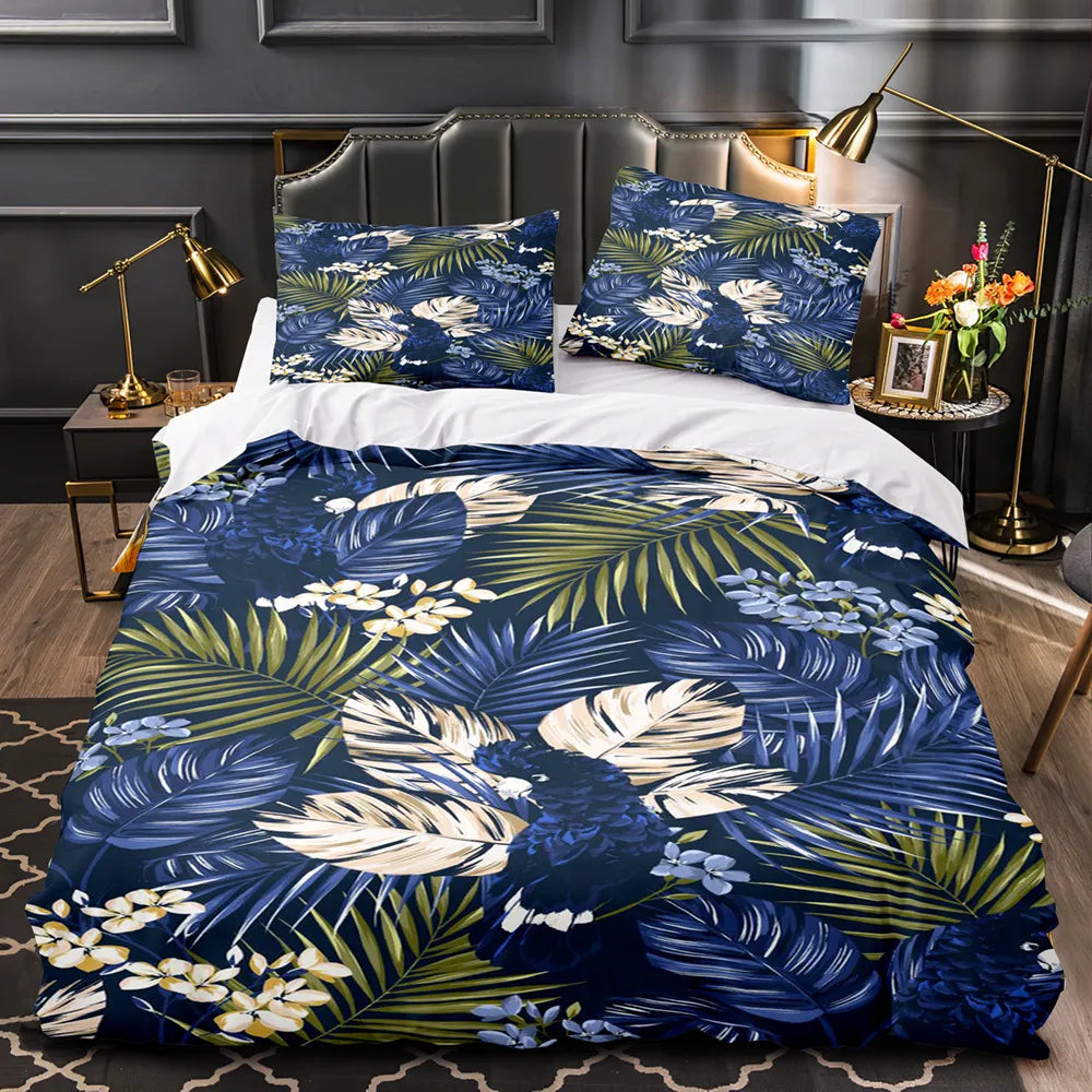 Housse de couette Jungle Feuillage Bleu Déco-exotique.fr