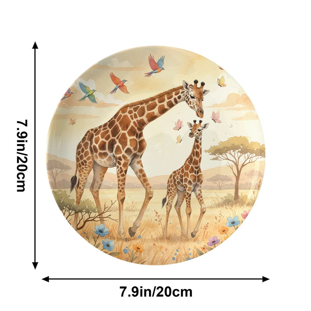 Assiette Décorative Murale Motif Girafes et Savane-Déco Exotique