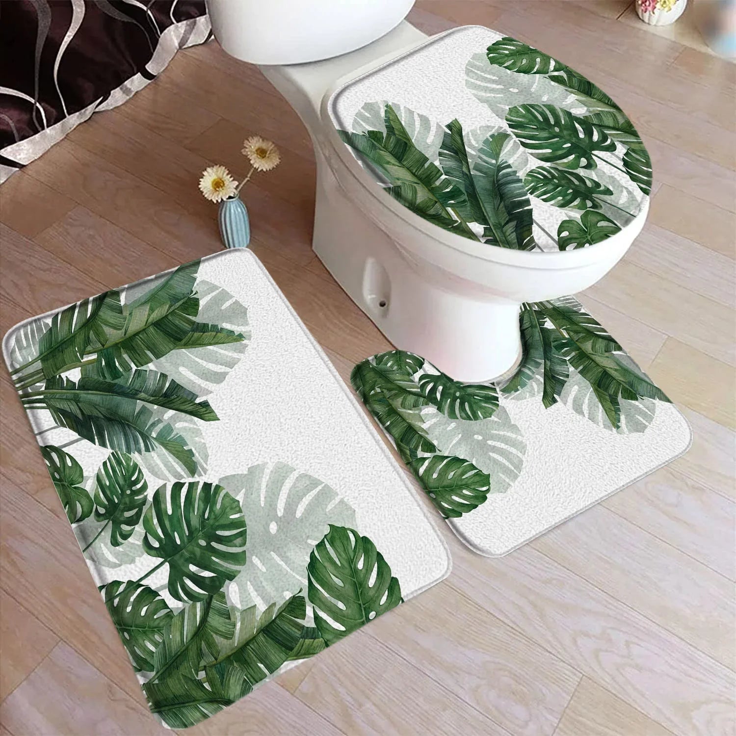 Rideau de douche Tropical Vert et Blanc-Déco Exotique