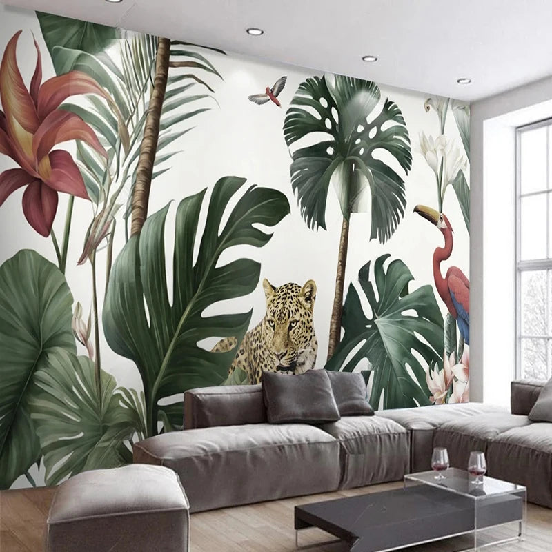 Papier Peint Jungle tropicale Léopard- Déco Exotique