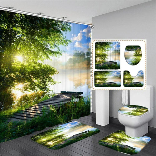 Rideau de douche Jungle Ponton et Tapis-Déco Exotique