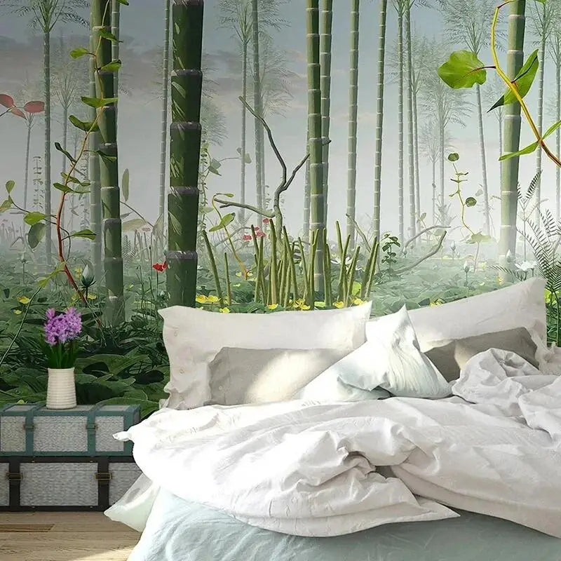 Papier Peint Jungle Forêt Bambou Lotus Déco-exotique.fr