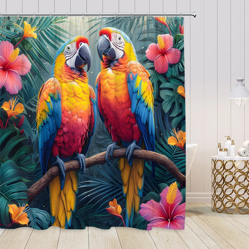 Rideau de douche Tropical Perroquet-Déco Exotique